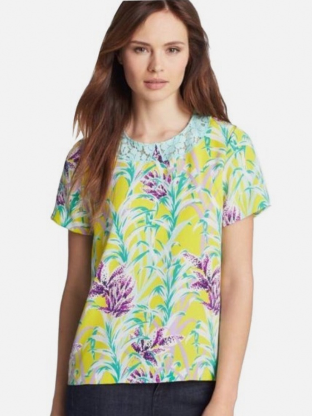 Kate Spade New York Live Colorfully Yellow Purple and Mint Roslyn Blouse sz 14
